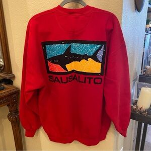 Vintage CRAZY SHIRTS Red Shark Graphic Sausalito Sweatshirt Size XL-Made in USA